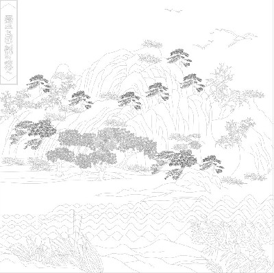 山水風景浮雕雕塑原創(chuàng)手繪設計稿